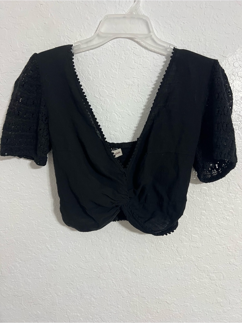 Cotton Natural Size S Black Smocked Puff Sleeve Crop Top 100% Cotton  #611